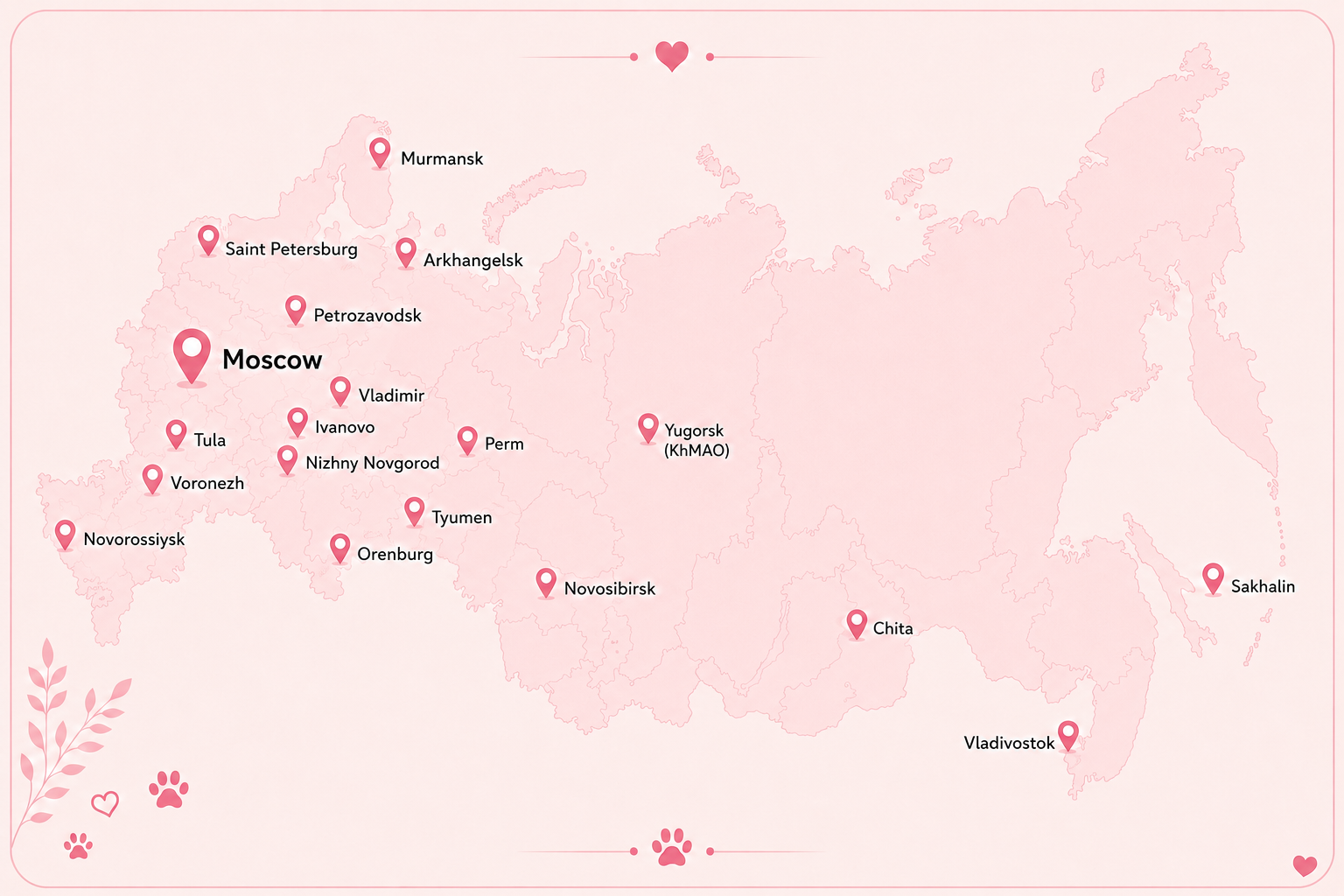 Map of Russian cities where Vivalavita*RU graduates live