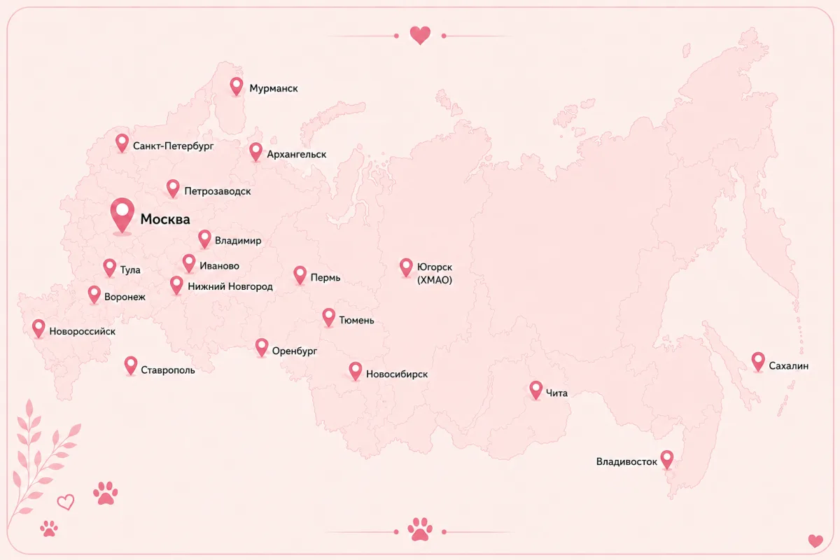 Карта городов России, где живут выпускники Vivalavita*RU